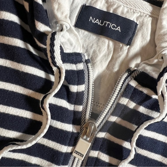 Nautica Navy + White Nautical Zip-Up Beach Cover Up w/ Hood + Pockets, Medium - Picture 5 of 11